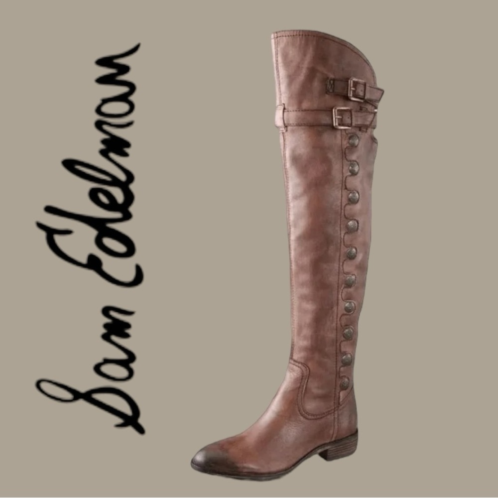 Sam Edelman Pierce Tall Leather Boots Women’s 6 Whiskey Brown Almond Toe
